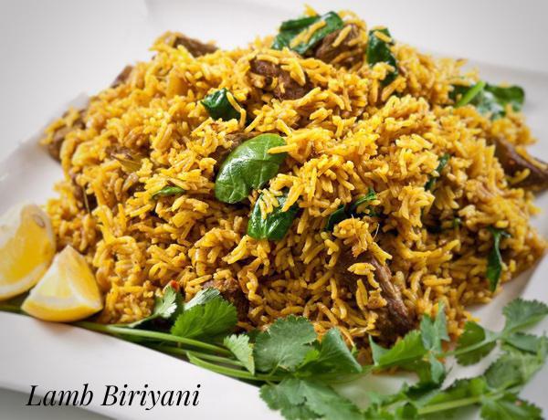 Lamb Biryani · Boneless lamb, slow-cooked, layered with basmati rice and flavored with aromatic spices.  