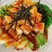 6. Organic Tofu Signature Bowl · Cucumber, avocado, edamame, corn, seaweed salad, sesame seeds, rice puffs and shredded nori.