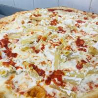 Baked Ziti Pizza · marinara sauce covered with ricotta cheese ziti pasta