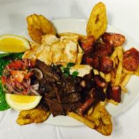 Picada · Chicken, fried pork skin, grilled steak, sausage, fried green plantain and french fries. 