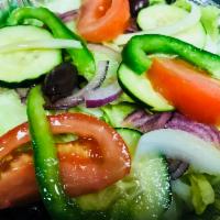 Tossed Salad · Regular Salad Lettuce, onion, cucumber, tomato, pepper, olive.