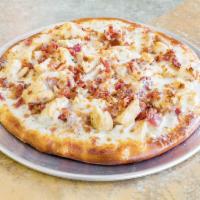 Chicken Bacon Ranch Pizza · Chicken breast, bacon and ranch dressing with mozzarella cheese.