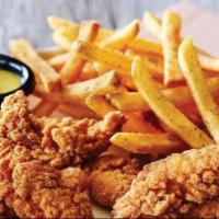 Chicken tenders with french fries · Fried Chicken tenders with french fries and chipotle mayo