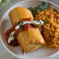 Chimichanga · Deep-fried burrito filled with choice of protein, cheese and beans.