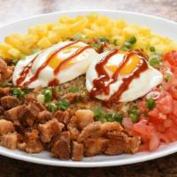 Adobo Rice Medley · Fried rice sauteed with chicken adobo bits and topped with crispy lechon kawali (pork belly)...