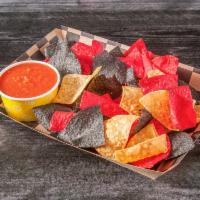 Chips N' Salsa · Tri-color tortilla chips served with your choice of house or corn roasted salsa