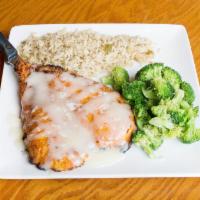 Cap'n Crunch Chicken · Chicken breast breaded in Cap'n Crunch cereal, pan-fried golden and topped with captain sauc...