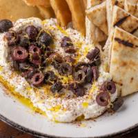Whipped Feta · Kalamata olives, EVOO, sumac, grilled and crispy pita (v)