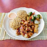Hibachi Chicken Teriyaki · Chicken marinated or glazed in a soy-based sauce cooked on a hibachi grill.