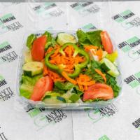 Garden Salad · Lettuce, tomatoes, cucumbers, carrots, and green peppers.