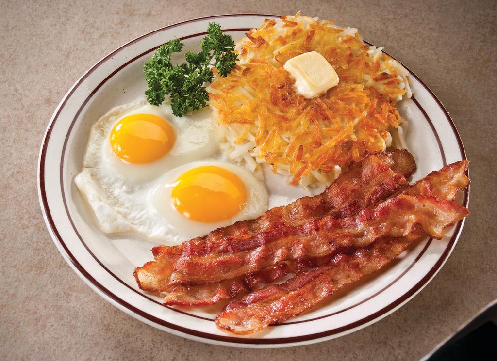 Bacon and Eggs · 4 extra slices of applewood smoked country bacon with 2 eggs.