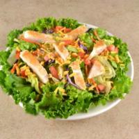 Grilled Chicken Breast Salad · Grilled, sliced chicken breast on lettuce with tomato, and cheddar cheese and choice of dres...