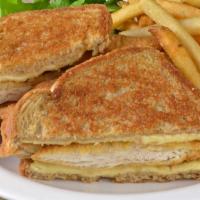 Crunchy Chicken Melt Combo · Crunchy chicken strips and pepper jack cheese on grilled whole wheat bread.