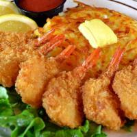 Fantail Shrimp Dinner · 6 pieces golden fried fantail shrimp served with tangy cocktail sauce and your choice of pot...