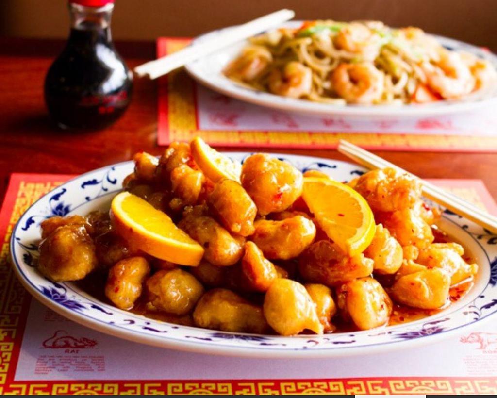 Orange Chicken · Served with white rice. Hot and spicy. 