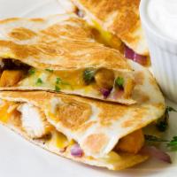 Chicken Quesadilla · chicken with american cheese and mozzarella cheese and blue cheese