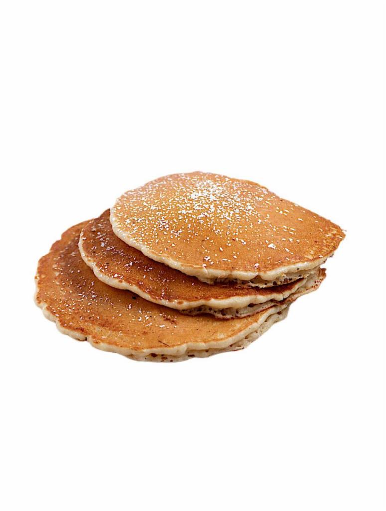 Morning Stack · Stack of 3 butter pancakes, powdered sugar. Comes with syrup and whipped butter. Add banana, strawberry, chocolate, and or coconut flakes. (20 gms of protein)