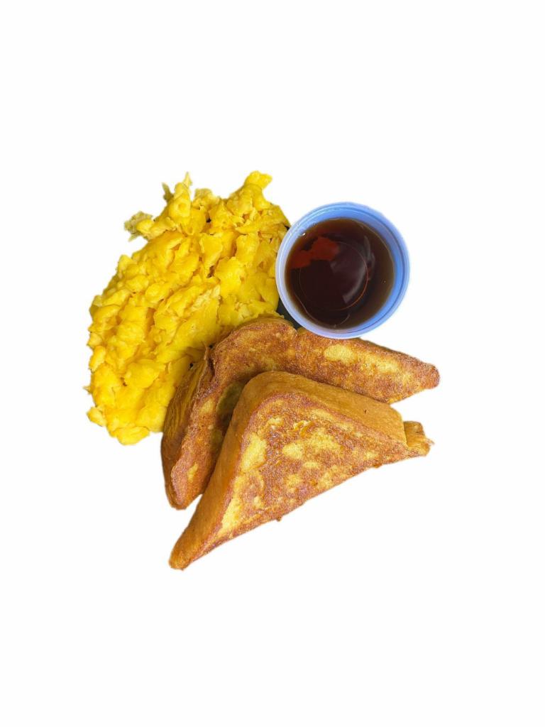 Kids Frenchie Combo · 2 Piece French Toast, Scrambled eggs and Maple Syrup