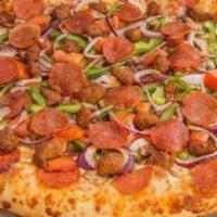 Company Combo Pizza · Pepperoni, tomato, green pepper, mushroom, onion and sausage.  