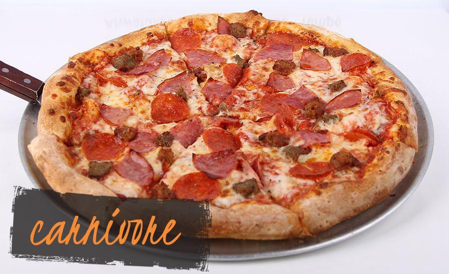 Carnivore Pizza · Pepperoni, salami, meatball, sausage and ham.  