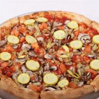 Healthy Choice Pizza · Cheese-less, artichoke hearts, mushroom, zucchini, tomato and garlic.  