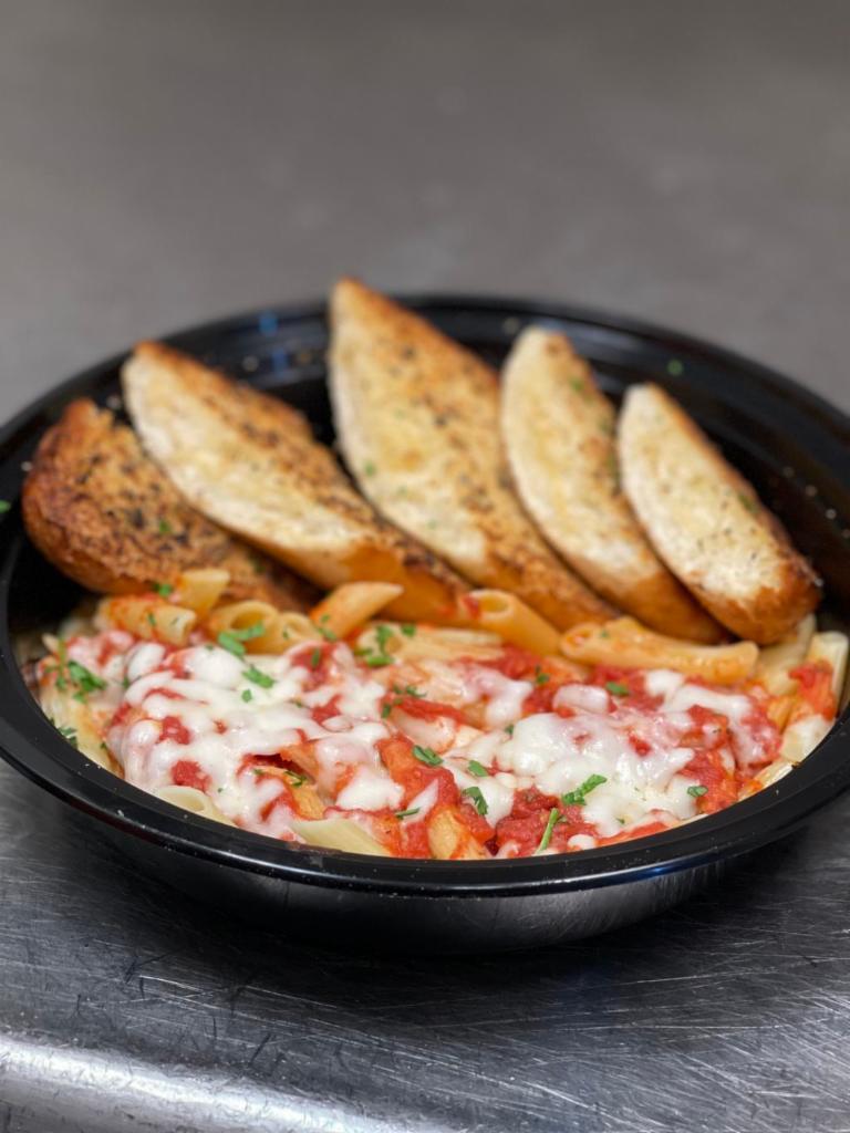 Penne Pasta · Penne Pasta served with our Jimmy & Joe's Marinara pizza sauce, cheese and Garlic Bread.