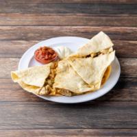 Quesadilla · Your choice of chicken or pulled pork with tomatoes, cheese, onions and peppers grilled on a...