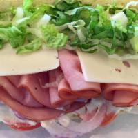 Ham and Swiss Sandwich · Ham and Swiss cheese with lettuce, tomato, red onions and dijonaisse. Served on your choice ...