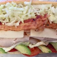 Turkey Avocado Sandwich · Turkey, bacon, avocado, Swiss cheese, lettuce, tomatoes and mayo. Served on your choice of b...
