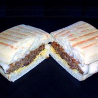 Primo Breakfast Grill · The ultimate breakfast sandwich…the Primo has sausage, egg, and gravy all on grilled ciabatt...