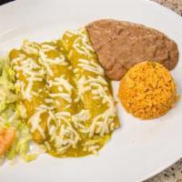 Chicken Enchiladas Plate · Choice of red or green sauce.