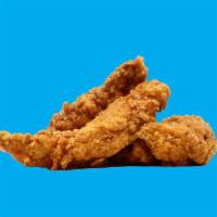10 ct. Tender Strips · tender strips brined in pickle juice with a kick of cayenne, in any dust seasoning + 4 dips 
