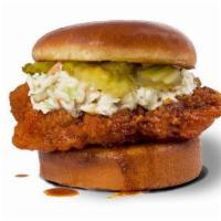 Hot Chicken Tender Sandwich · crispy tenders • heat choice • coleslaw • pickles • toasted bun