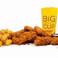 6 Tender Combo · small fries, tots, mac & cheese or coleslaw & a big yellow cup