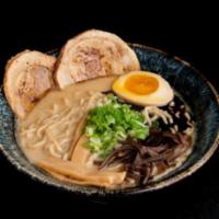 Tonkotsu Miso Ramen · Curly noodle with braised pork, egg, scallion, wood ear and bamboo shoot.