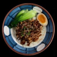 Chashu Don · Chashu, bok choy and egg over rice. 