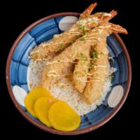Ebi Katsu Don · Panko-coated shrimp over rice.  