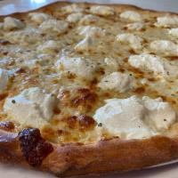 White Pizza · Round pie topped with mozzarella cheese, aged Romano, and ricotta cheese.