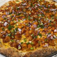 Korean BBQ Pizza · Gochujang style with sweet chili chicken. Marinated diced chicken tossed in our homemade swe...