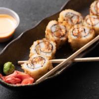 Hazard Roll · Fried salmon, kani, topped with sweet sauce.