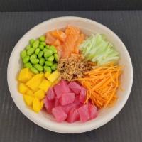Poke Bowl Raw Salad · Salad with raw fish in a 32 oz bowl