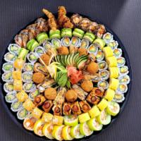 Large Cooked Fish Platter · Assortment of 14 cooked fish rolls with some of our most popular appetizers and specialty ro...