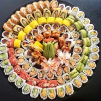Large Assorted Platter · Chefs Assorted platter with a variety of 14 sushi rolls including our famous Spider Roll