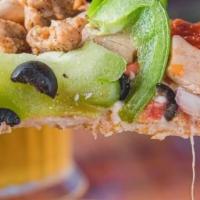 The Supreme Pizza Personal · Pepperoni, Italian sausage, green peppers, fresh tomatoes, black olives, mushrooms, and onio...
