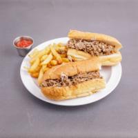 Cheesesteak Sandwich · Steak, cheese and caramelized onion sandwich. 