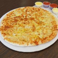 Garlic Cheese Bread Pizza · Homemade pizza crust, garlic butter and cheese.