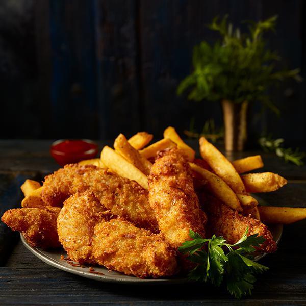 Coconut Chicken Tenders · Panko-crusted Coconut Chicken Tenders with Choice of Honey Mustard, Buffalo Red Hot, Sweet Thai Chili, or Honey Barbecue Dipping Sauce, Served with French Fries