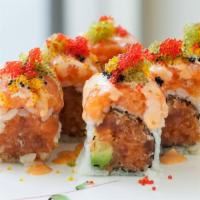 Spicy Delight Roll · Spicy tuna, avocado topped with spicy salmon and tobiko with spicy mayo sauce