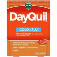 Vicks DayQuil Cold/Flu 8 Count · The non-drowsy, multi-symptom cold and flu relief of DayQuil™ Cold & Flu LiquiCaps™ helps yo...