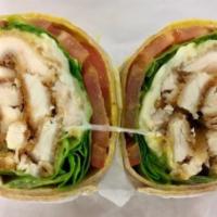 Arizona Wrap · Chicken Cutlet, Pepper Jack Cheese, Hot Peppers, Lettuce, Tomatoes & Herb Mayo.